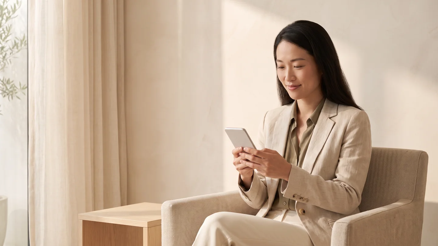 A Willow Studio customer changes her appointment from home using her phone.